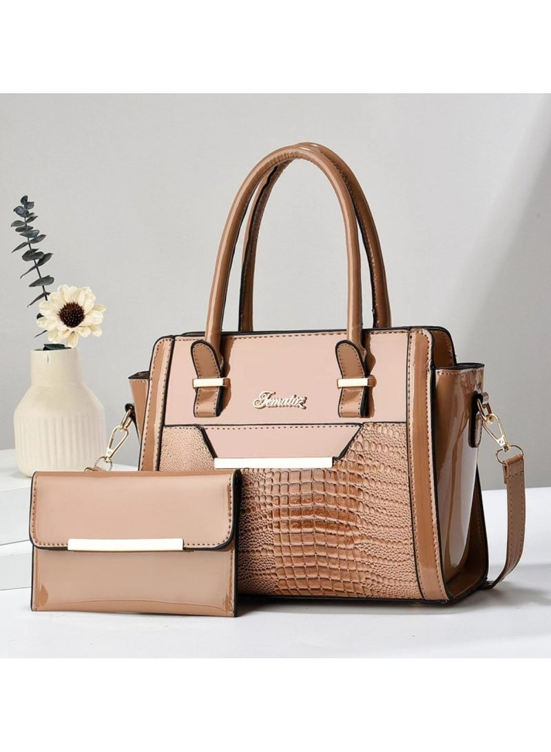 Huitich Crocodile Pattern Leather Two-Piece Women's Messenger Bag Khaki – 27×13×21 cm - Image 3