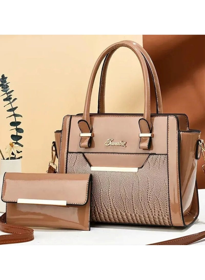 Huitich Crocodile Pattern Leather Two-Piece Women's Messenger Bag Khaki – 27×13×21 cm - Image 2