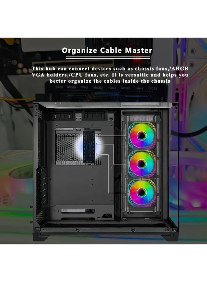 وحدة تحكم مركزية لمروحة ARGB سوداء مع تقنية PWM، 8 منافذ، مزدوجة الجهد 5V و12V، متزامنة مع الإضاءة للتبريد - Image 4