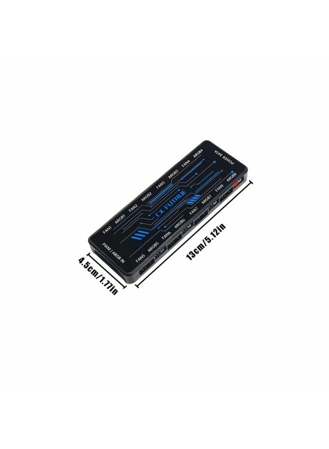 وحدة تحكم مركزية لمروحة ARGB سوداء مع تقنية PWM، 8 منافذ، مزدوجة الجهد 5V و12V، متزامنة مع الإضاءة للتبريد - Image 2