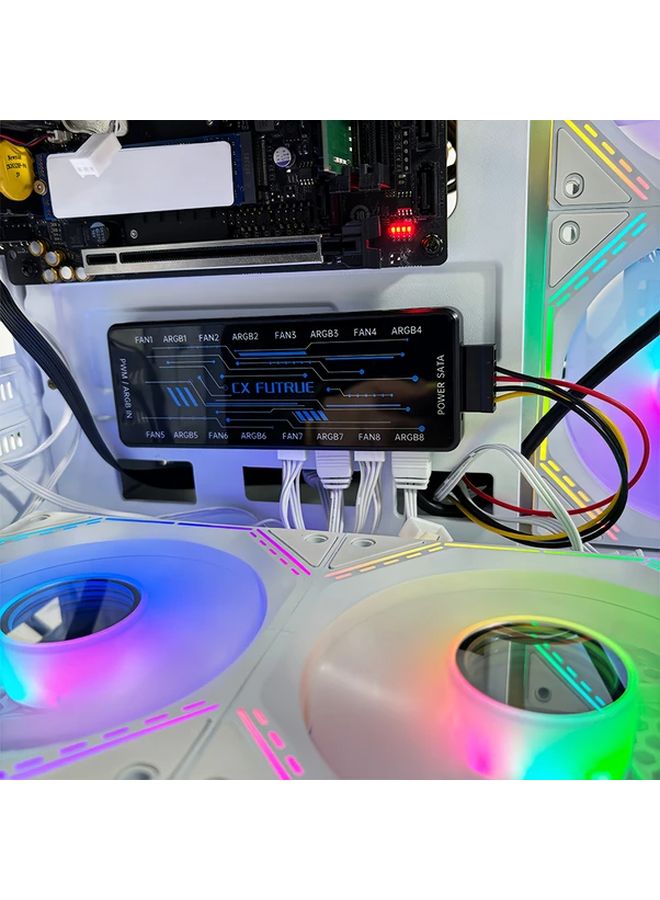 وحدة تحكم مركزية لمروحة ARGB سوداء مع تقنية PWM، 8 منافذ، مزدوجة الجهد 5V و12V، متزامنة مع الإضاءة للتبريد - Image 5
