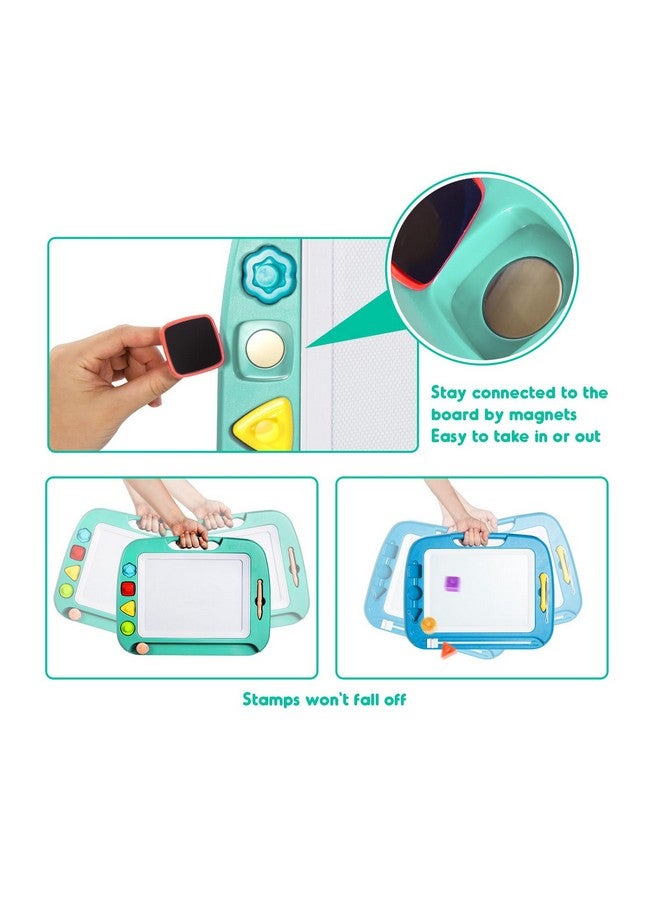 SGILE Large Magnetic Drawing Board - 4 Colors 16×13in Doodle Pad with 4 Stamps for Toddlers, Learning Toy Board Etch Sketch Gift for 36+ Month Kids Girls Boys, Green - Image 3