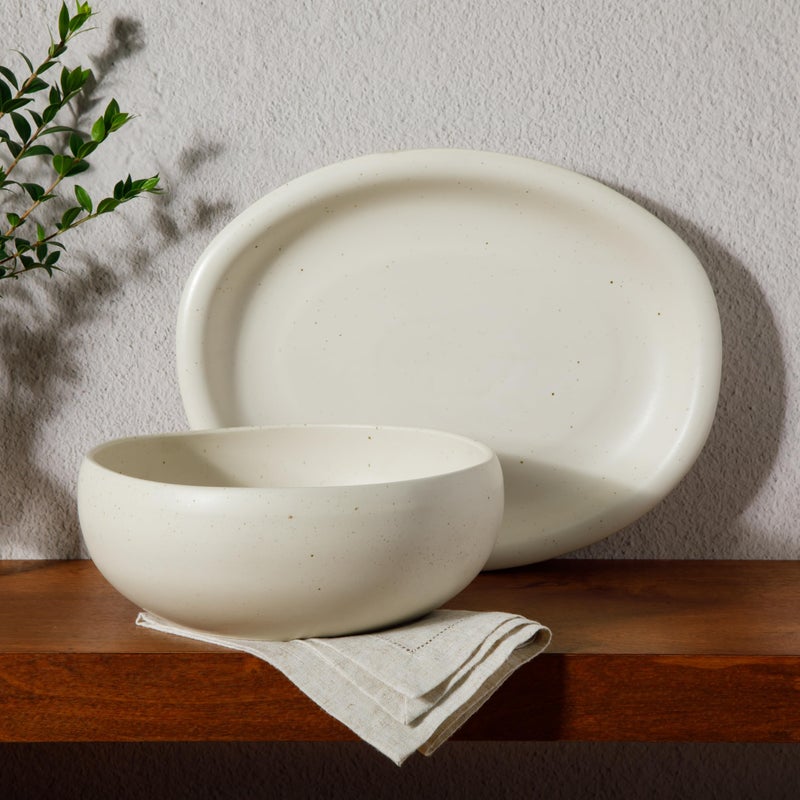 Bloomhouse - Two Time Oprah's Favorite Things Winner - Corsica Clay 2-Piece Serving Set â€“ Oval Platter and Bowl in Sea Salt White, Durable Stoneware for Entertaining & Everyday Use - Image 3