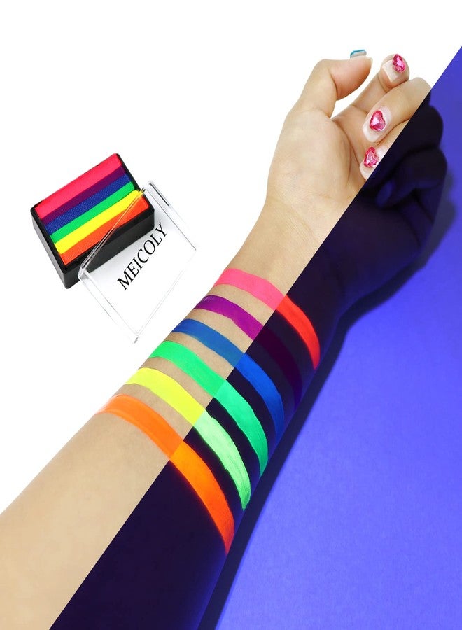 MEICOLY Water Activated Eyeliner 6 Colors,Neon Pride Rainbow Face Paint for LGBTQ,Retro Graphic Hydra Eye Liner,UV Glow in the Dark Fluorescent Blacklight Matte Split Cake,Body Paint for Halloween - Image 3