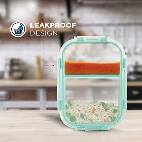 Allo FoodSafe 580ml x 1 Glass Microwave Oven Safe Lunch Box with Break Free Detachable Lock | High Borosilicate | Office Tiffin with Canvas Grey Flat Bag | Rectangle Divider - Image 3