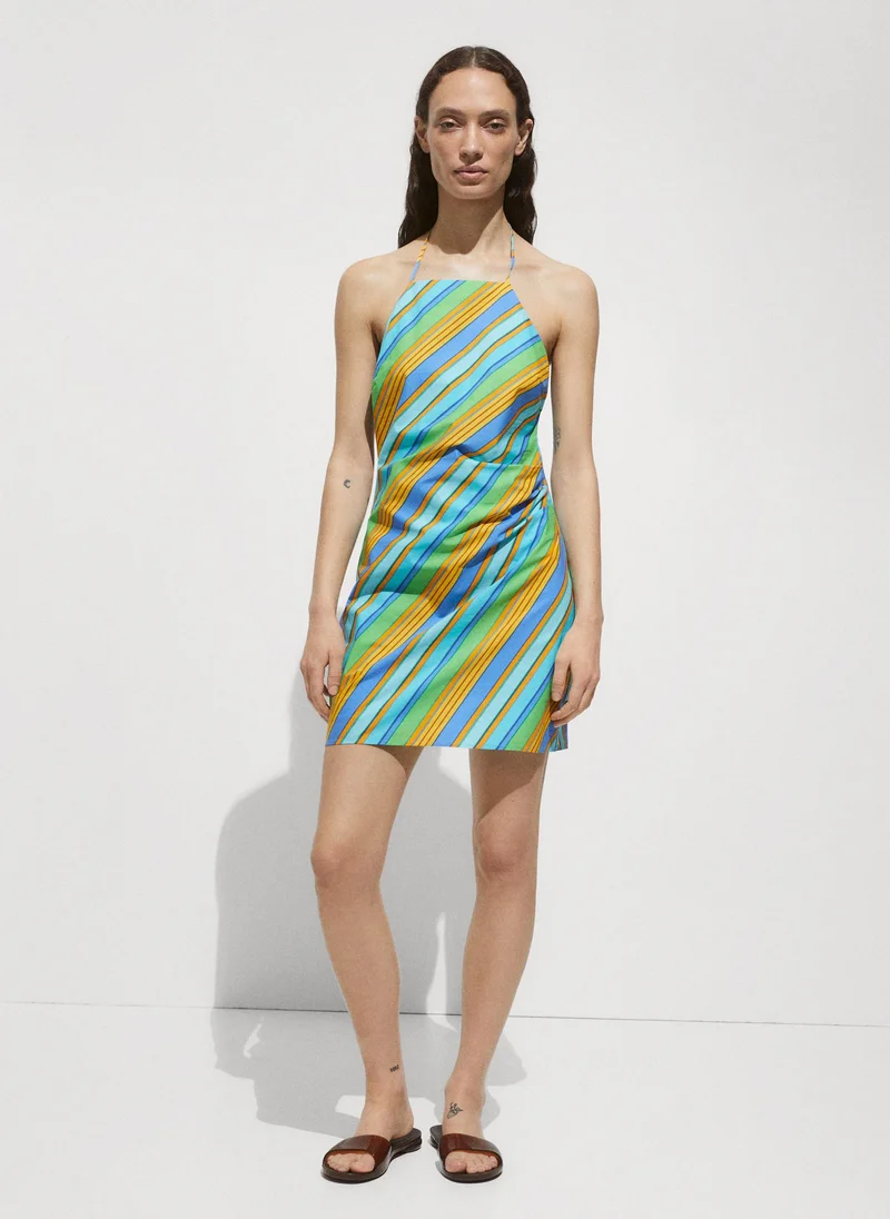 مانجو Halter Dress With Striped Print