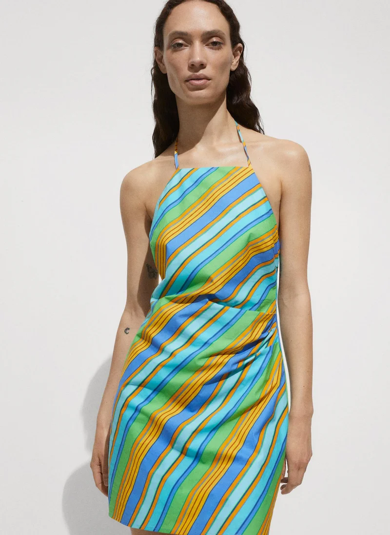 مانجو Halter Dress With Striped Print