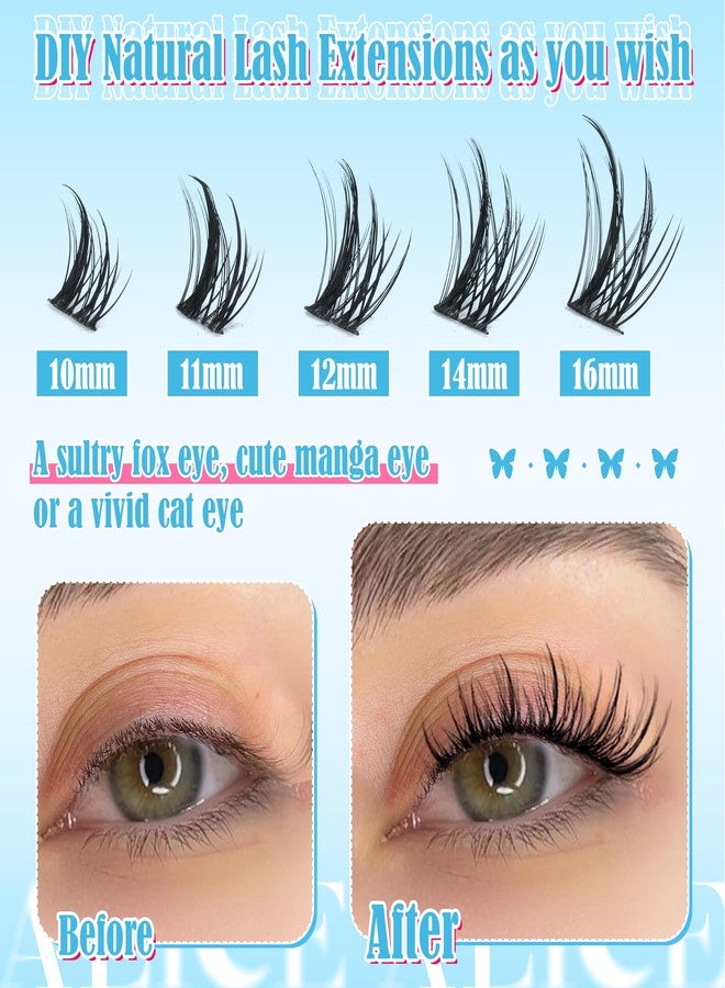 ALICE Natural Lash Clusters DIY Lash Extensions Wispy Eyelash Clusters Anime Cat Eye Cluster Eyelash Extensions10-16mm Individual Lashes 144pcs - Image 4