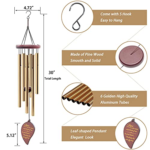 Soopau Wind Chimes for Outside, 30" Wooden Sympathy Wind Chimes Memorial Wind Chime for Loss of Loved One Mother Father, Sympathy Gift Home Decor Outdoor Garden Patio - Image 5