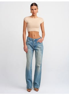 Dilvin 30528 Cotton and Modal Blend Crop Top-Light Beige  - Image 2