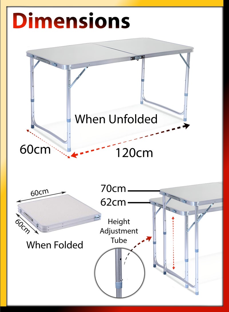 R.VIHAN Rectangle 120cm Centre Folding Camping Table with Adjustable Height Lightweight Foldable Aluminium Portable Trestle Indoor Outdoor Picnic Barbecue Party Kitchen Home Dining Camping Garden BBQ Tables - Image 2