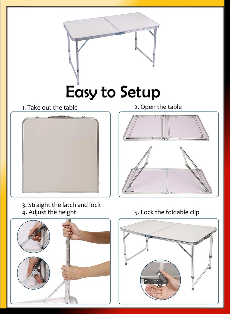 R.VIHAN Rectangle 120cm Centre Folding Camping Table with Adjustable Height Lightweight Foldable Aluminium Portable Trestle Indoor Outdoor Picnic Barbecue Party Kitchen Home Dining Camping Garden BBQ Tables - Image 3