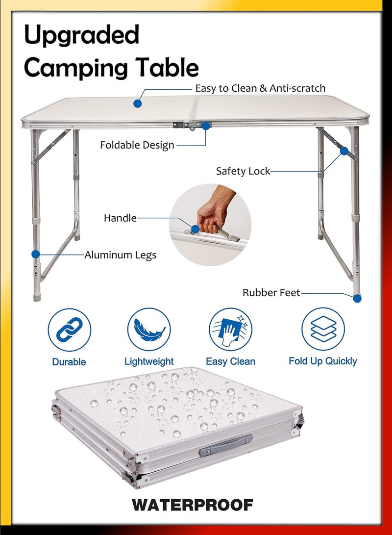 R.VIHAN Rectangle 120cm Centre Folding Camping Table with Adjustable Height Lightweight Foldable Aluminium Portable Trestle Indoor Outdoor Picnic Barbecue Party Kitchen Home Dining Camping Garden BBQ Tables - Image 4