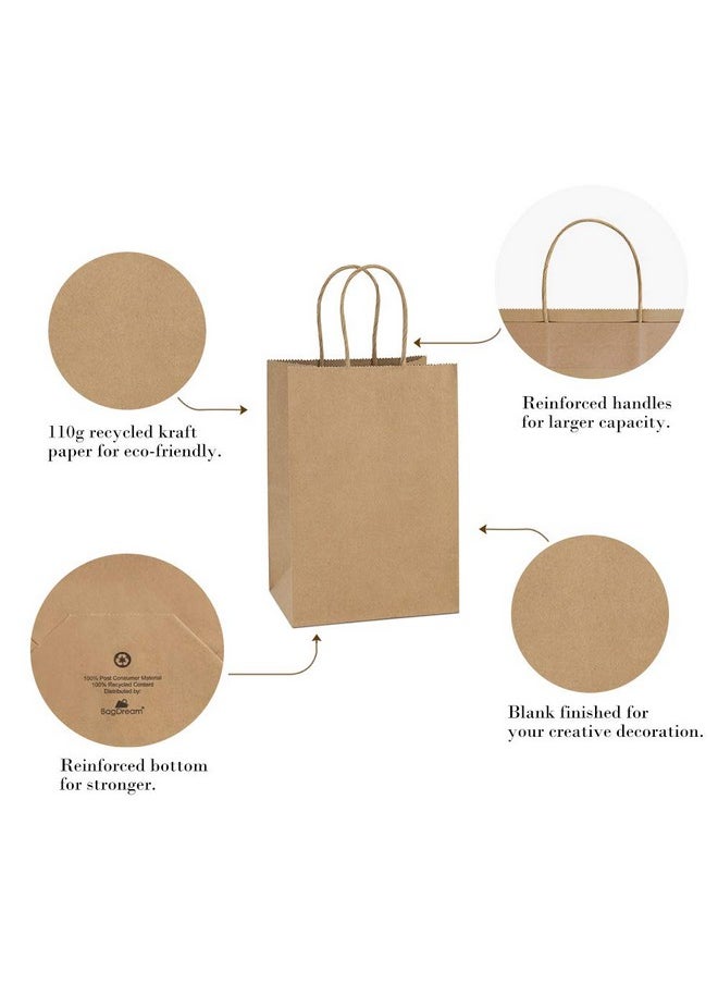 BagDream - 100Pcs 5.25X3X8 Inches Gift Bags Small Paper Bags With Handles Bulk Kraft Brown Paper Shopping Wedding Birthday Party Favor Gift Bags For Goody Craft - Image 1