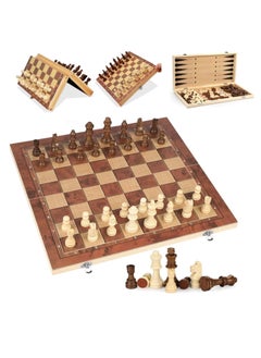 GUDOO Wooden Chess Set 3 in 1 Chess Board Games Chess Checkers and Backgammon Tic Tac Toe Games Travel Folding Chess Board Game Sets for Adults and Kids 15*15inch  - Image 1