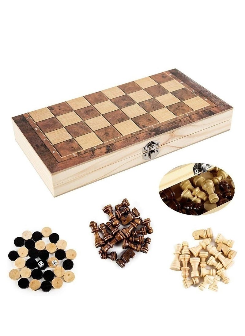 GUDOO - Wooden Chess Set 3 in 1 Chess Board Games Chess Checkers and Backgammon Tic Tac Toe Games Travel Folding Chess Board Game Sets for Adults and Kids 15*15inch - Image 1