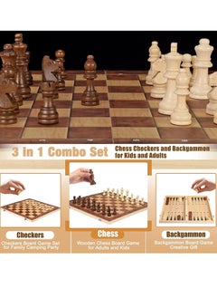 GUDOO Wooden Chess Set 3 in 1 Chess Board Games Chess Checkers and Backgammon Tic Tac Toe Games Travel Folding Chess Board Game Sets for Adults and Kids 15*15inch  - Image 2