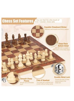 GUDOO Wooden Chess Set 3 in 1 Chess Board Games Chess Checkers and Backgammon Tic Tac Toe Games Travel Folding Chess Board Game Sets for Adults and Kids 15*15inch  - Image 4