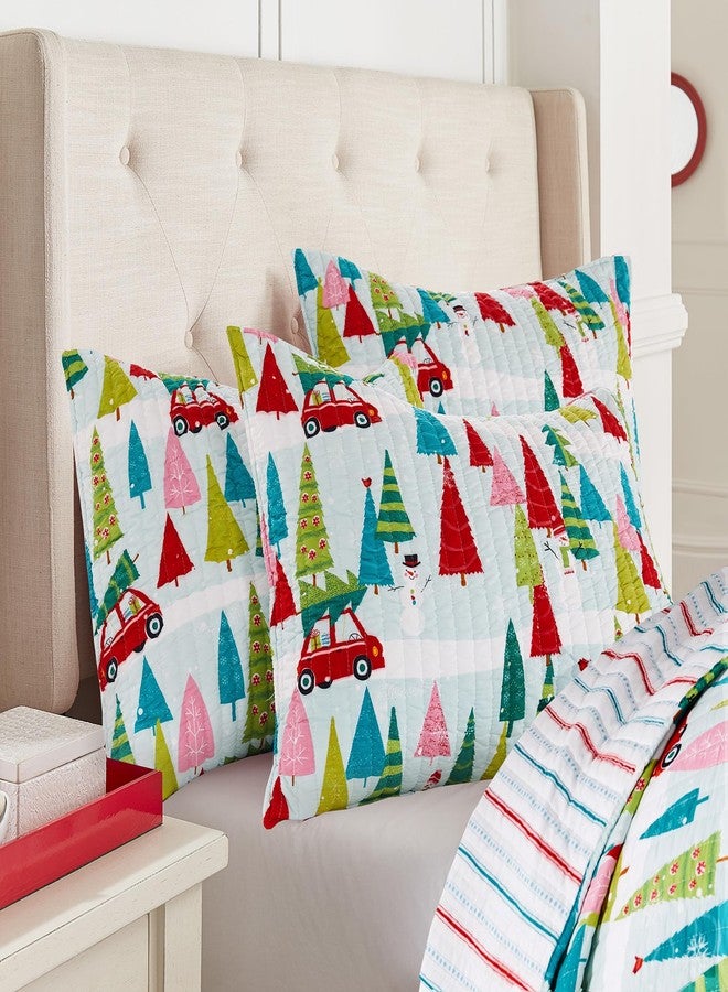 Levtex Home Merry & Bright Collecion - Holly Jolly - Quilted Standard Sham (Pack of 2) - Christmas Tree - Red Green Teal Pink - Reversible - Microfiber - Image 3