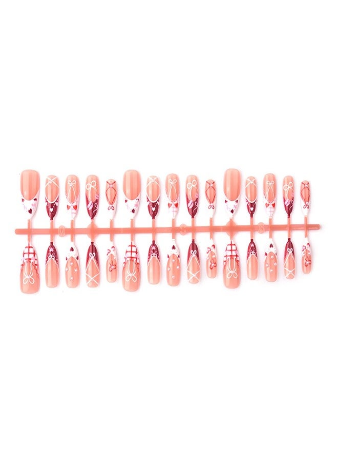 ASABITE 30Pcs Valentines Press on Nails French Tip Fake Nails with Cute Bow Heart Grid Design Valentines Day Glue on Nail Reusable False Nails Kit Medium Almond Nails Press ons Acrylic Stick on Nail for Women - Image 5
