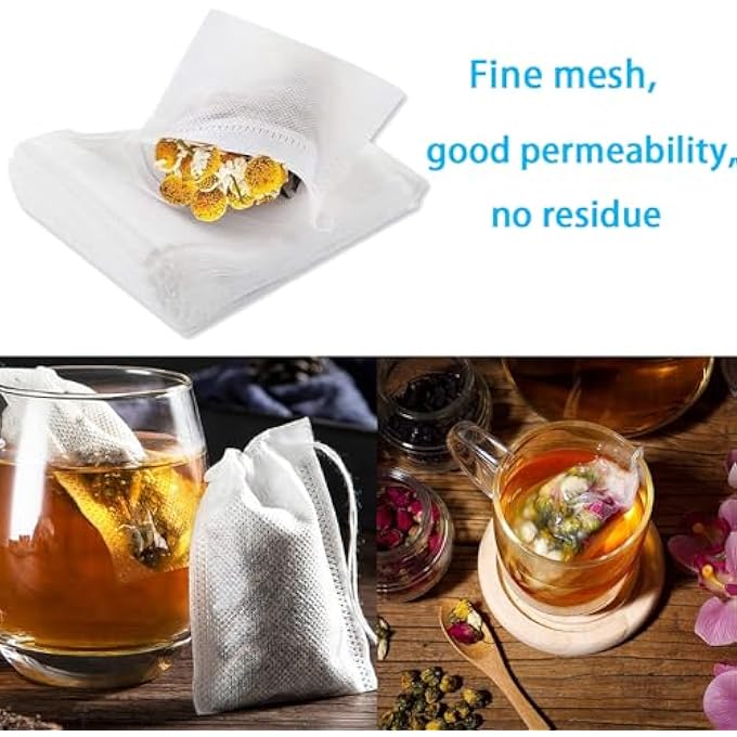 Duomama 200 Natural Cotton Tea Filter Bags  Convenient Drawstring Ideal For Loose Leaf Tea  Reusable Tea Infusers  For Steeping And Brewing Tea At Home Or Go Out  354 X 275 Inch - Image 5