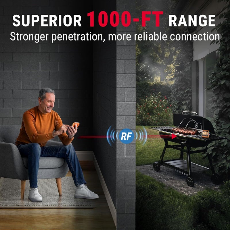 ThermoPro TP829 مقياس حرارة لحم لاسلكي رقمي بطول 1000 قدم للشواء والتدخين، 4 مجسات لحم لمقياس حرارة الشواء في الهواء الطلق، مقياس حرارة للشواء لقياس درجة حرارة الديك الرومي - Image 3