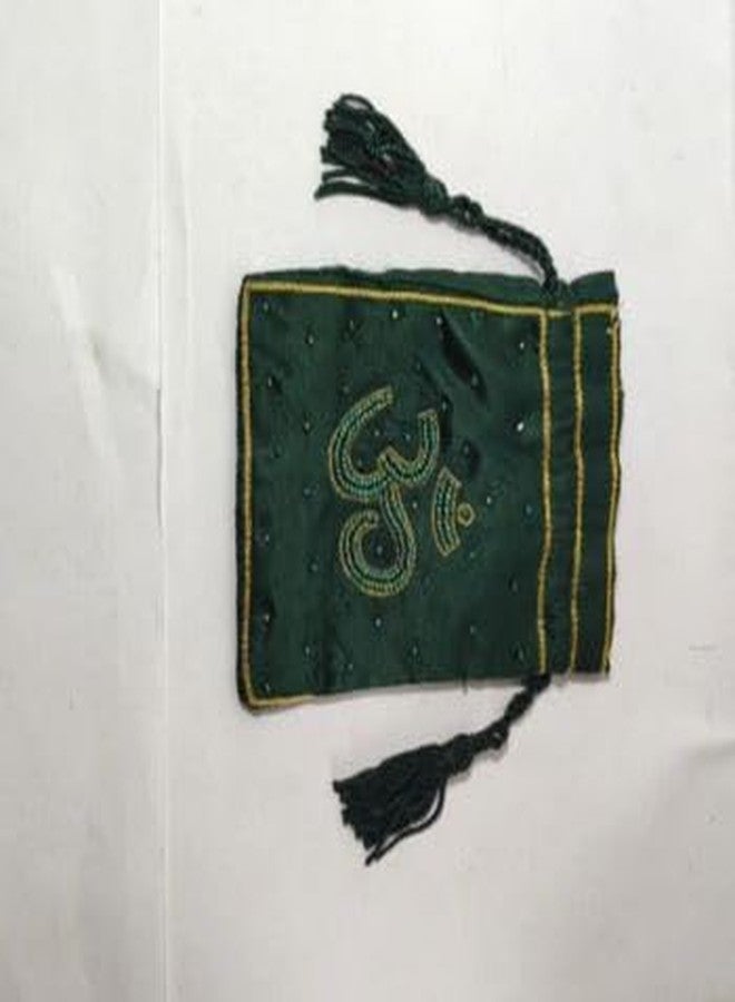 Divine Green Om Bag - Spiritual Velvet Drawstring Pouch - Image 3