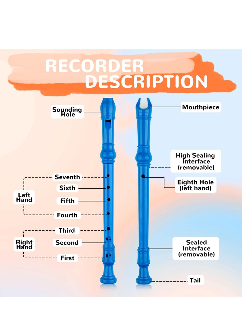 Soprano Descant Recorder, German Style 8 Hole Music Instrument with Cleaning Rod and Storage Bag for Kids Beginner (Blue) - Image 3