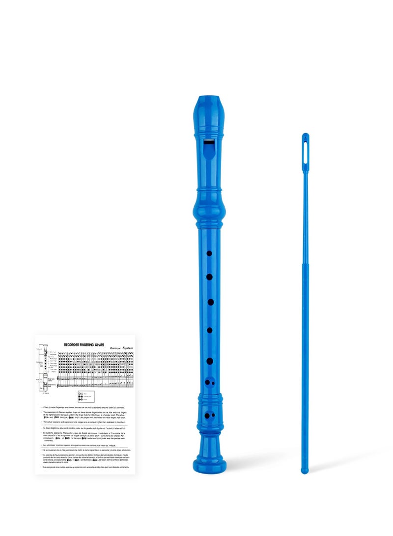 Soprano Descant Recorder, German Style 8 Hole Music Instrument with Cleaning Rod and Storage Bag for Kids Beginner (Blue) - Image 1