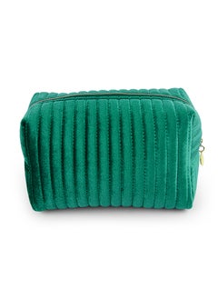 Velvet Stripe Quilted Cosmetic Pouch Large-green
