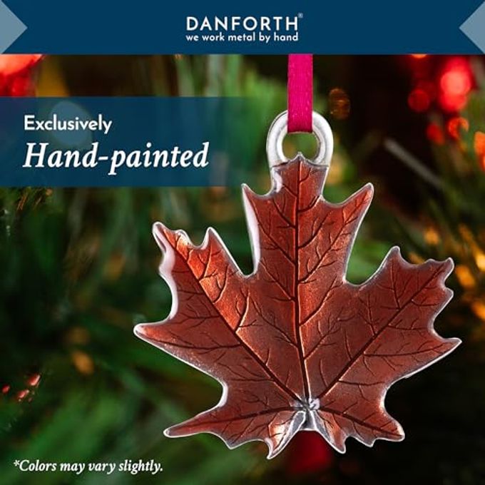 Danforth Maple Leaf Fall/Autumn Ornament, Handcrafted Pewter, 1 3/4", Satin Ribbon, Made in USA - Image 2