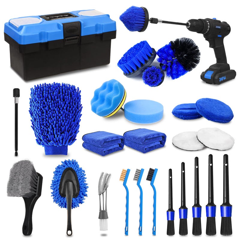 TTRCB 27Pcs Car Detailing Kit, Car Cleaning Kit, Car Detailing Brush Set, Drill Brush Set, Car Detailing Brushes, Car Wash Kit, Car Accessories, Car Cleaning Supplies for Interior, Exterior, Wheels - Image 1
