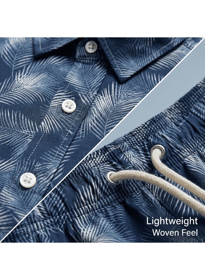 IceZone Men's 2 Piece Matching Set, Midnight Fern Leaf Print, Short Sleeve Button Up Shirt & Quick Dry Swim Shorts, Summer Beach Outfit - Image 2