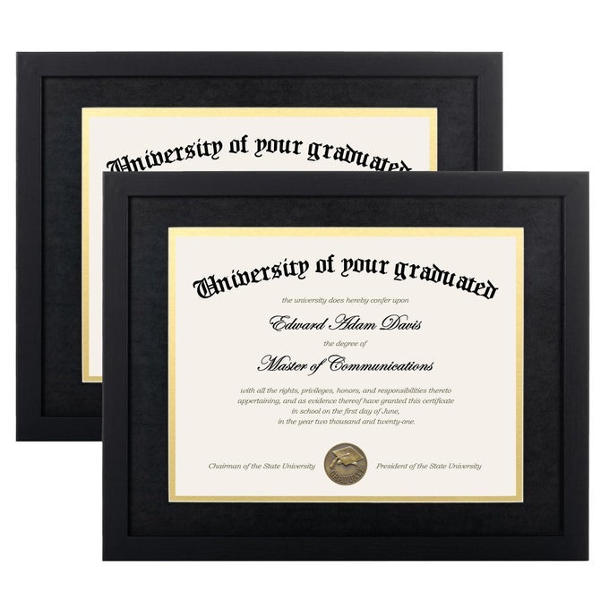 11x14 Diploma Frame Certificate Degree Document Frame with High Definition Glass 85 x 11 with Mat for Wall and Tabletop Black 2 Pack
