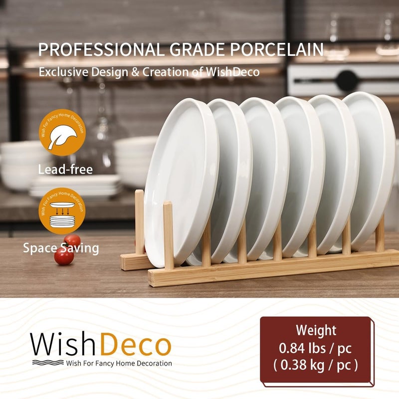 WishDeco مجموعة أطباق تقديم من السيراميك WishDeco مكونة من 6 قطع، أطباق حلوى صغيرة بقطر 18 سم (7 بوصات)، طبق سلطة دائري أبيض، أطباق عشاء من الخزف مناسبة للكيك والوافل والمعكرونة، آمنة للاستخدام في الميكروويف والغسالة. - Image 4