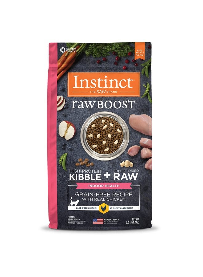 غريزة طعام القطط الجاف الطبيعي Instinct Raw Boost Indoor Health Grain Free Recipe with Real Chicken، كيس 5 رطل - Image 1
