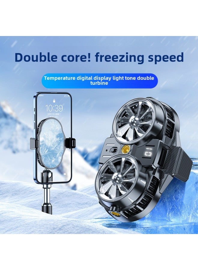Loquat X2 Mobile Phone Radiator Back Clip Live Broadcast Mobile Phone Double Semiconductor Refrigeration Cooling Artifact With Digital Display-Color:X53 Semi-transparent Black (with Display) - Image 1