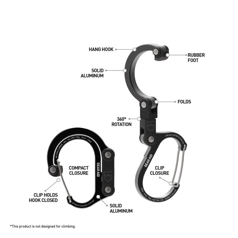 GEAR AID HEROCLIP Carabiner Clip and Hook (Mini) for Travel, Luggage, and Small Bags, Stealth Black - Image 3