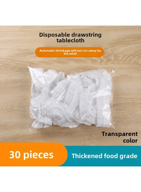 Elastic Band Girdle Table Round Table Red Cloth Set Disposable Tablecloth Table Rectangular Film Table Plastic Cloth-Color:Thickened [30 Pieces] Transparent White-Specifications:1.2m Round Table: Diameter 1.2m Inner [or] Square Table: Length And Width ≤ 1.8m