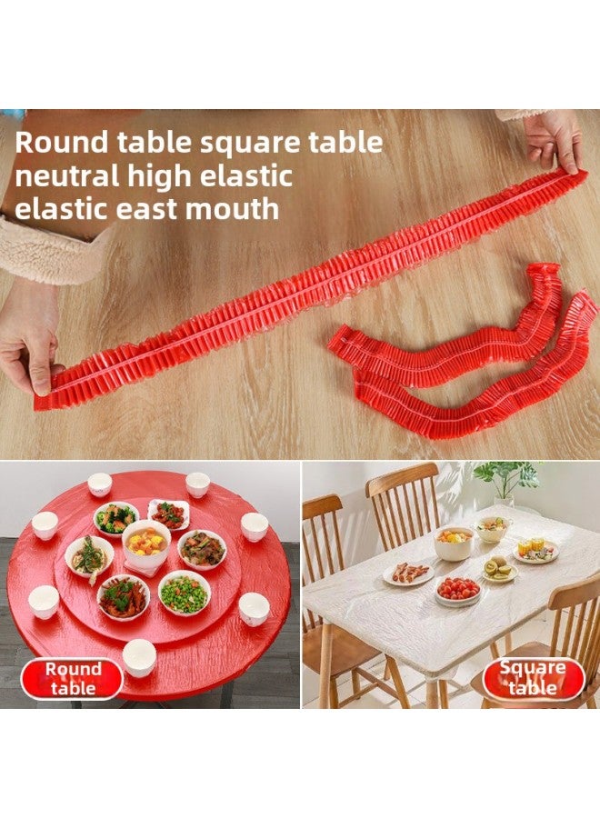 Elastic Band Girdle Table Round Table Red Cloth Set Disposable Tablecloth Table Rectangular Film Table Plastic Cloth-Color:Thickened [30 Pieces] Transparent White-Specifications:1.2m Round Table: Diameter 1.2m Inner [or] Square Table: Length And Width ≤ 1.8m