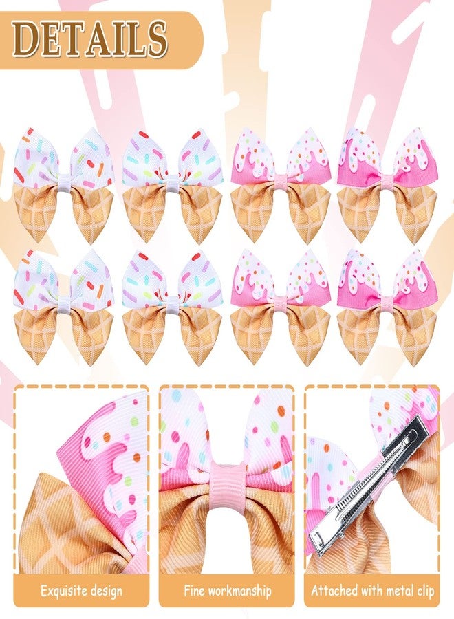 Whaline 8Pcs Ice Cream Bow Hair Clips Ice Cream Ribbon Hair Bow Barrette Summer Colorful Hairgrips Alligator Hair Clips for Girls Women Hair Accessories Birthday Party Supplies, 4 Design - Image 3