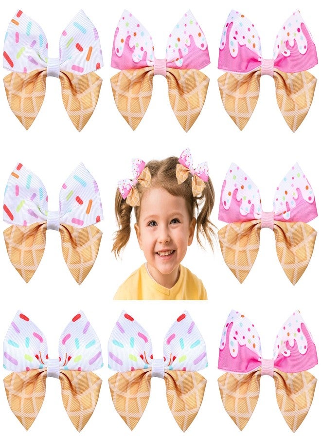 Whaline 8Pcs Ice Cream Bow Hair Clips Ice Cream Ribbon Hair Bow Barrette Summer Colorful Hairgrips Alligator Hair Clips for Girls Women Hair Accessories Birthday Party Supplies, 4 Design - Image 1