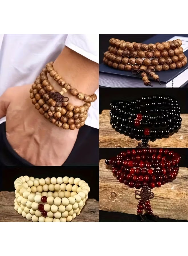 مسبحة خشبية فاخرة مكونة من 108 حبة - خرز صلاة من خشب الصندل الطبيعي - سوار ملفوف للتأمل والذكر واليوغا - 8 مم (خشب الصندل الأخضر) - Image 3