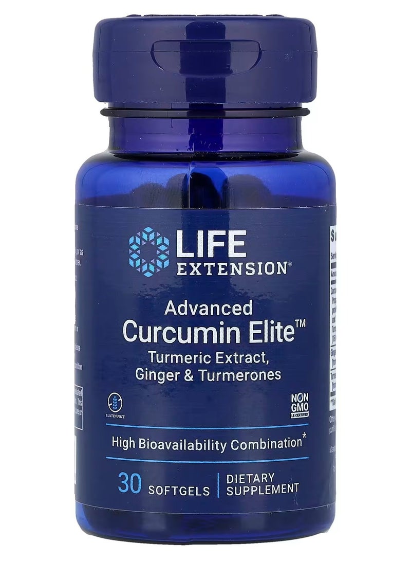 لايف إكستنشن Life Extension، Advanced Curcumin Elite™، مستخلص الكركم، الزنجبيل والتورميرون، 30 كبسولة هلامية - Image 1