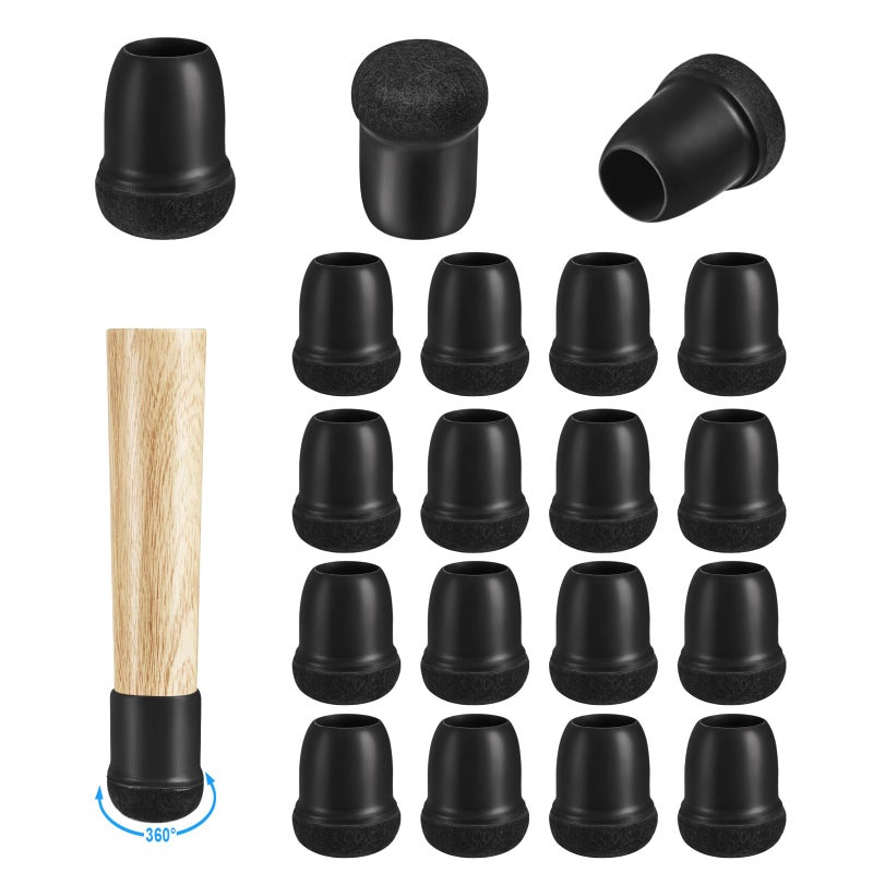 16 Pack Chair Leg Floor Protectors for Hardwood Floors Round Rubber Furniture Sliders 360Felt Pad Bottom Wrapped Thickening Silicone Furniture Legs Caps CoversRoundBlackS