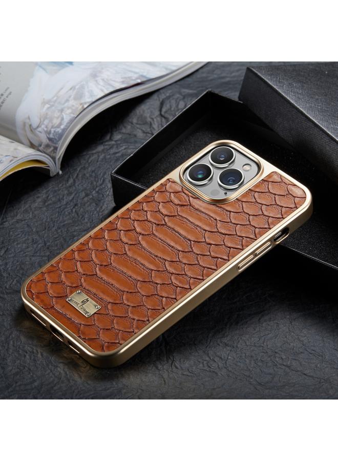 The Bros Case For iPhone 13 Pro Fierre Shann Python Texture Electroplating PU Phone Case