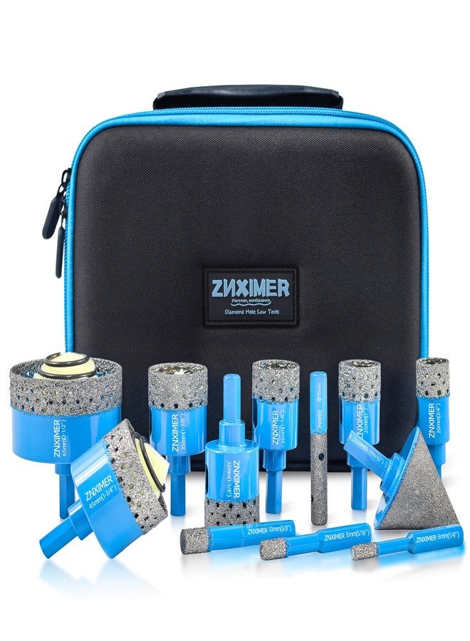 ZNXIMER Diamond Tile Hole Saw Kit - ZNXIMER Porcelain Tile Drill Bits Set for Ceramic, Granite, Marble and More Drilling - 12pcs Diamond Core Drill Bits(6/8/10/20/25/28/32/35/45/65MM/2"/10MM) - Image 1