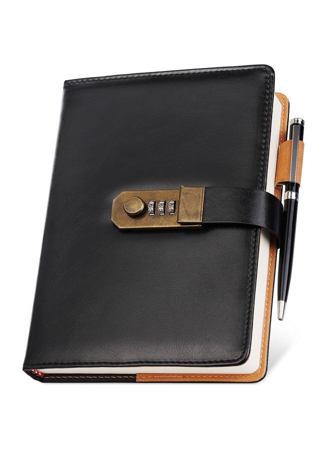 Nicpro Diary With Lock, A5 Pu Leather Journal With Lock, Metal Pen, 260 Pages Password Notebook For Men And Women, Vintage Lock Daily Journal For Travel, Note Take, Plans, Organize (10 X 7 In)  - Image 1