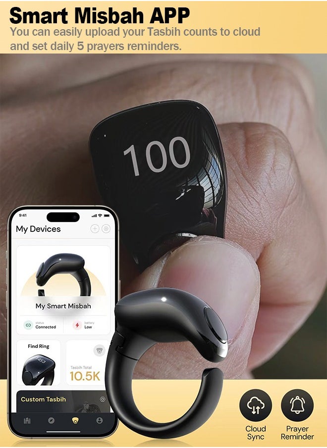 WESLAMIC - Tasbih Zikr Smart Ring, Adjustable Counter, Size (18 and 20mm), APP Support Digital Counter Prayer Reminder Ring, Waterproof Counter Zikr Ring, For Muslims (Black) - Image 1