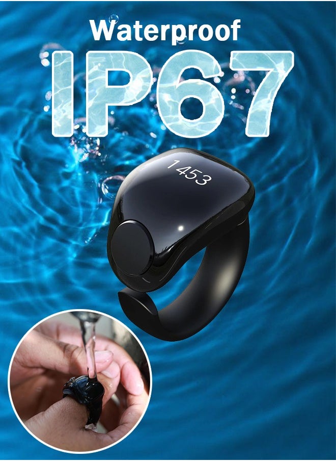 WESLAMIC - Tasbih Zikr Smart Ring, Adjustable Counter, Size (18 and 20mm), APP Support Digital Counter Prayer Reminder Ring, Waterproof Counter Zikr Ring, For Muslims (Black) - Image 1